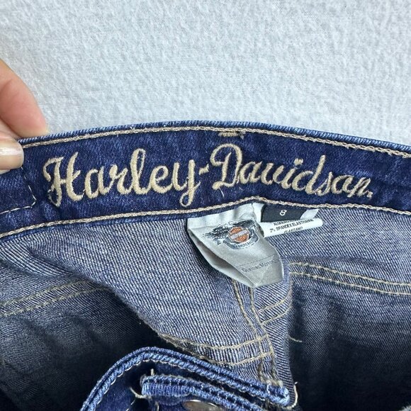 Harley Davidson Jeans Womens 8 Western Biker Moto Y2K Grunge Rockabilly Denim - Picture 2 of 12